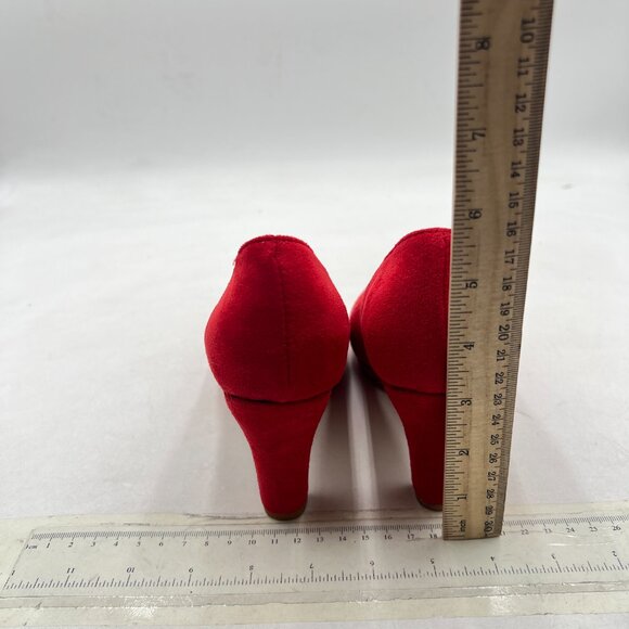 miss left Red Low Platform Chunky High Heel Slip On Closed Round Toe Pump - Picture 5 of 8